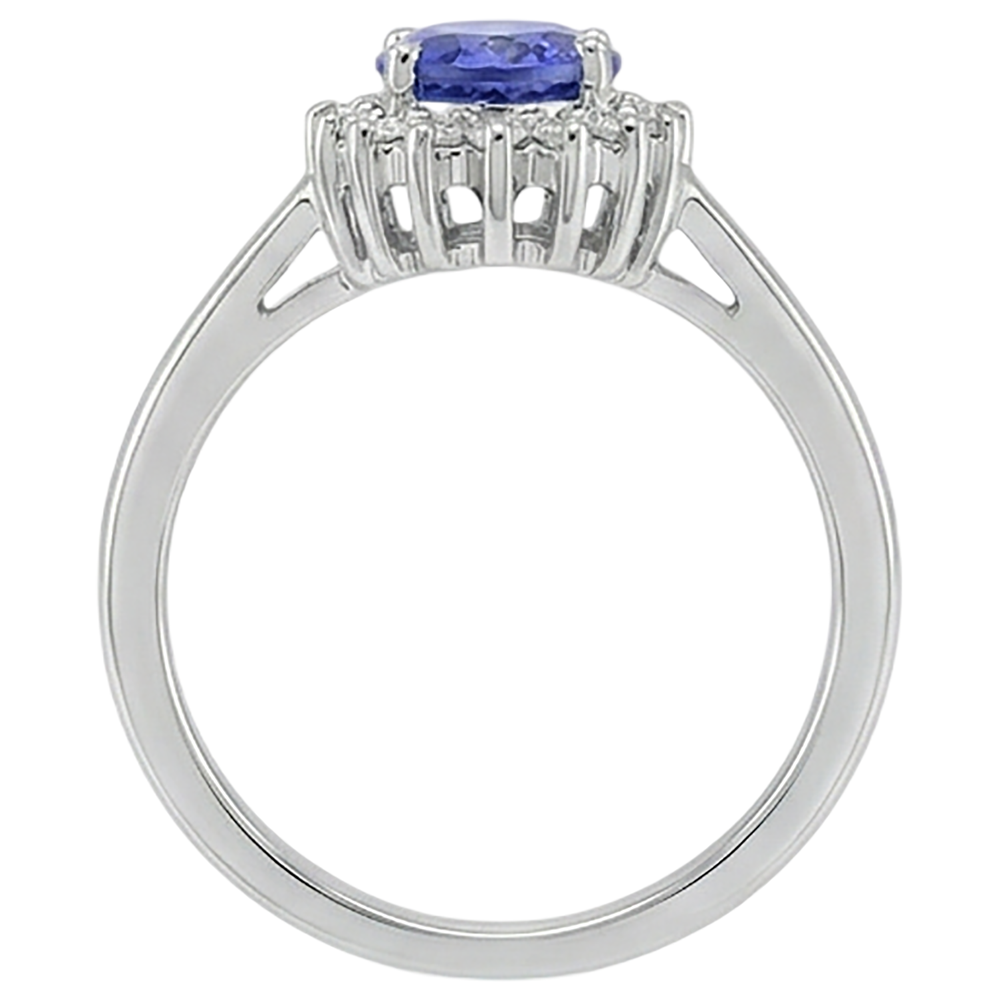 natural round tanzanite 9ct ring on white background