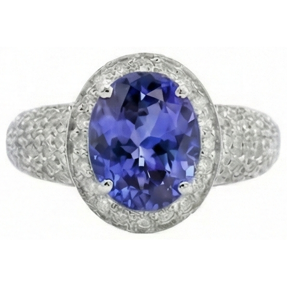 Oval Tanzanite & Natural Earth Mined Diamond ( Not Lab Grown ) s 7 Carats Ring Pave White Gold 14K