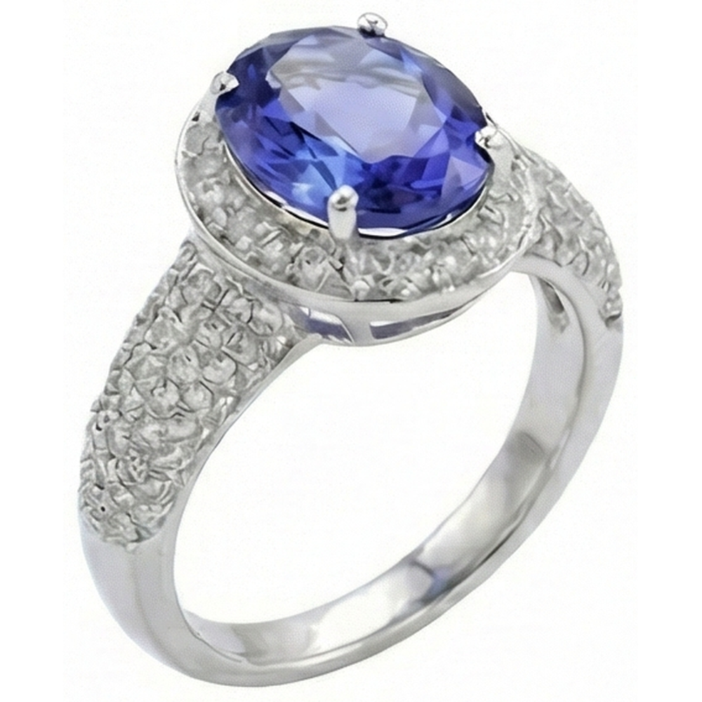 Oval Tanzanite & Natural Earth Mined Diamond ( Not Lab Grown ) s 7 Carats Ring Pave White Gold 14K