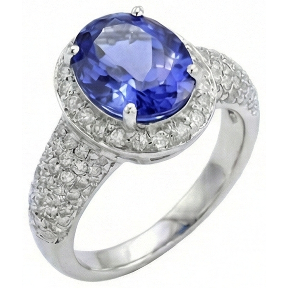 Oval Tanzanite & Natural Earth Mined Diamond ( Not Lab Grown ) s 7 Carats Ring Pave White Gold 14K