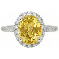 Oval Yellow Sapphire And Round Natural Earth Mined Diamond ( Not Lab Grown ) Ring White Gold 3.5 Ct.