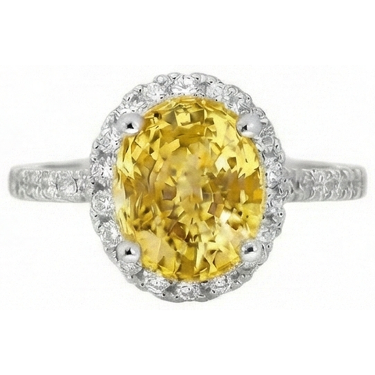 Oval Yellow Sapphire And Round Natural Earth Mined Diamond ( Not Lab Grown ) Ring White Gold 3.5 Ct.