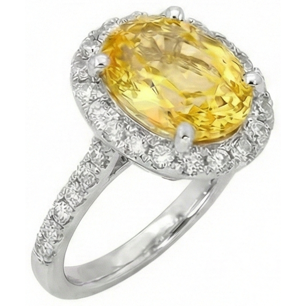 Oval Yellow Sapphire And Round Natural Earth Mined Diamond ( Not Lab Grown ) Ring White Gold 3.5 Ct.