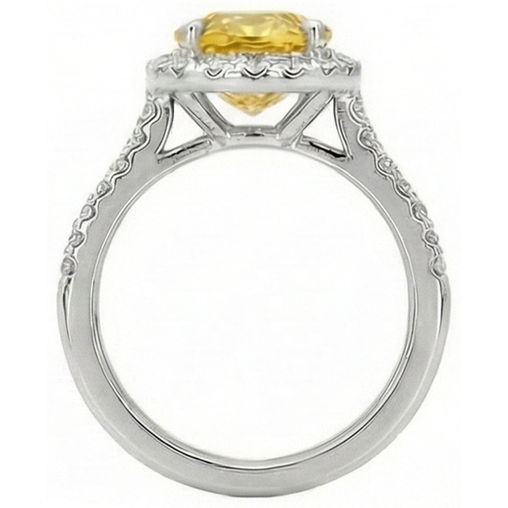 Oval Yellow Sapphire And Round Natural Earth Mined Diamond ( Not Lab Grown ) Ring White Gold 3.5 Ct.