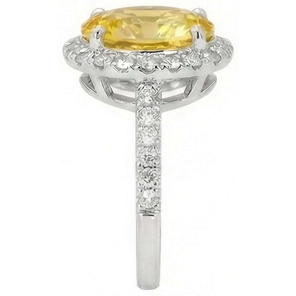 Oval Yellow Sapphire And Round Natural Earth Mined Diamond ( Not Lab Grown ) Ring White Gold 3.5 Ct.
