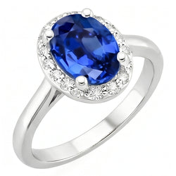 Oval & Round Cut Ceylon Sapphire With Natural Earth Mined Diamond ( Not Lab Grown )  Ring 2.80 Carats WG 14K