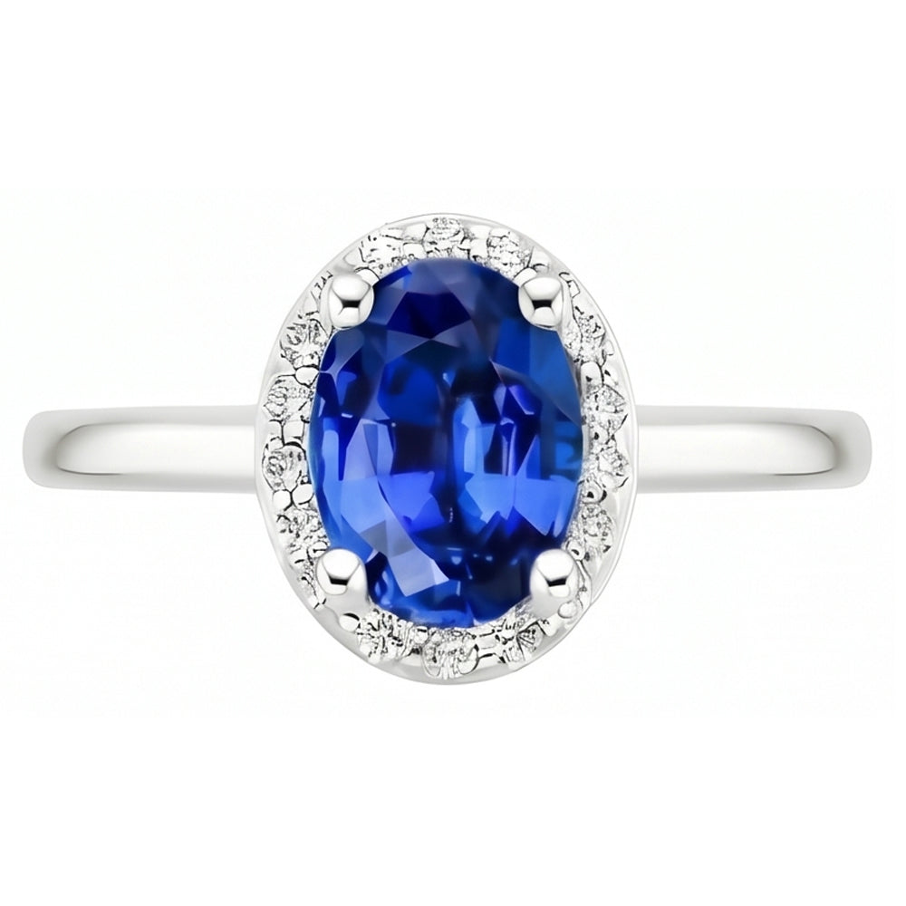 Oval & Round Cut Ceylon Sapphire With Natural Earth Mined Diamond ( Not Lab Grown )  Ring 2.80 Carats WG 14K