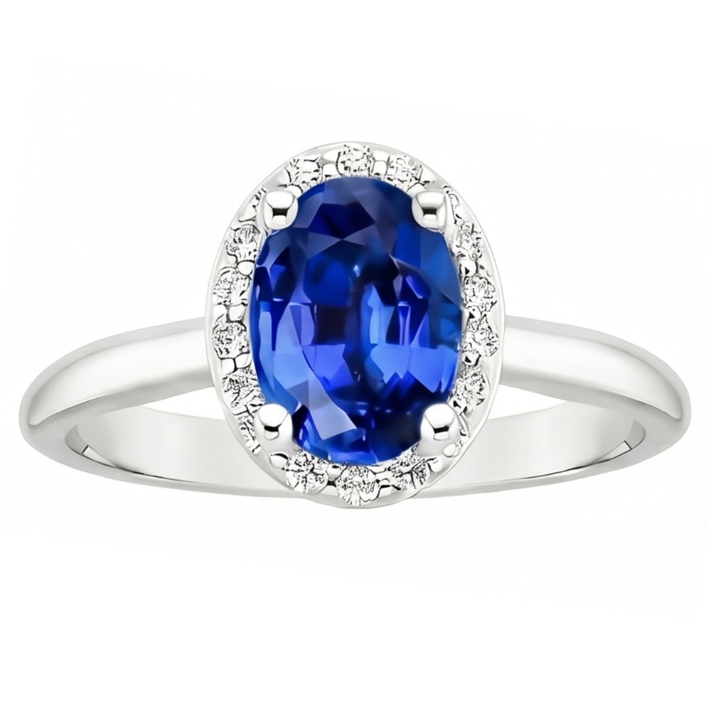 Oval & Round Cut Ceylon Sapphire With Natural Earth Mined Diamond ( Not Lab Grown )  Ring 2.80 Carats WG 14K