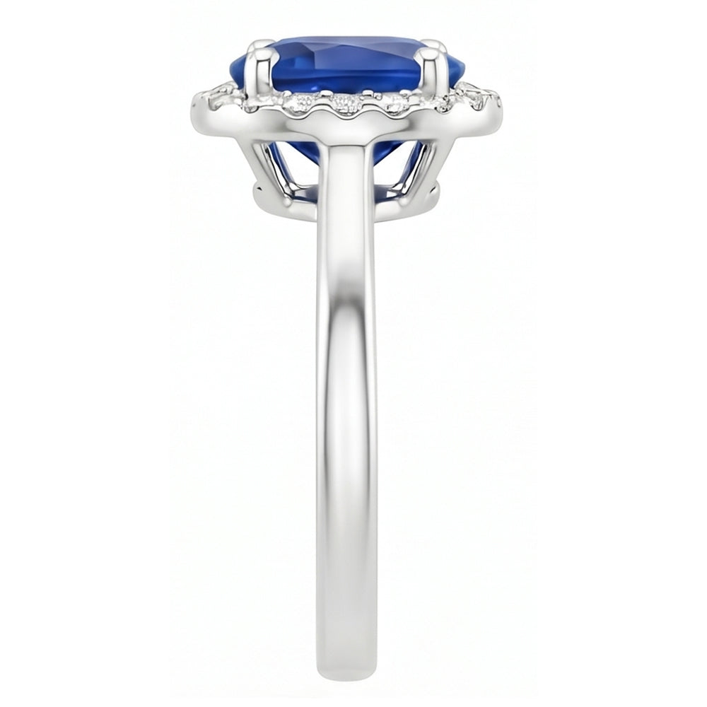Oval & Round Cut Ceylon Sapphire With Natural Earth Mined Diamond ( Not Lab Grown )  Ring 2.80 Carats WG 14K