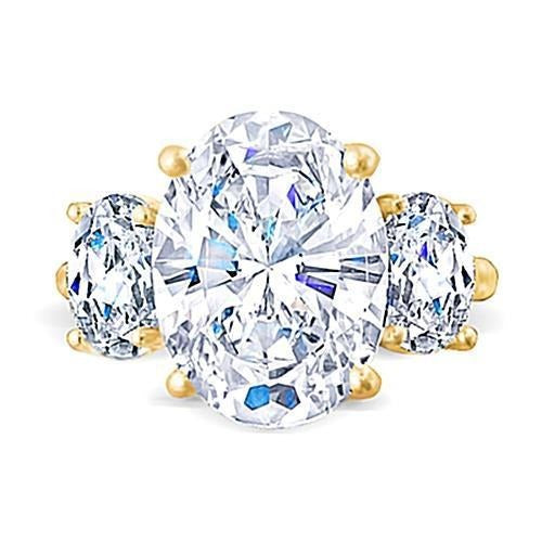 Oval 3 Carat Real Diamond Three Stone Engagement Ring Yellow Gold Jewelry - Three Stone Ring-harrychadent.ca