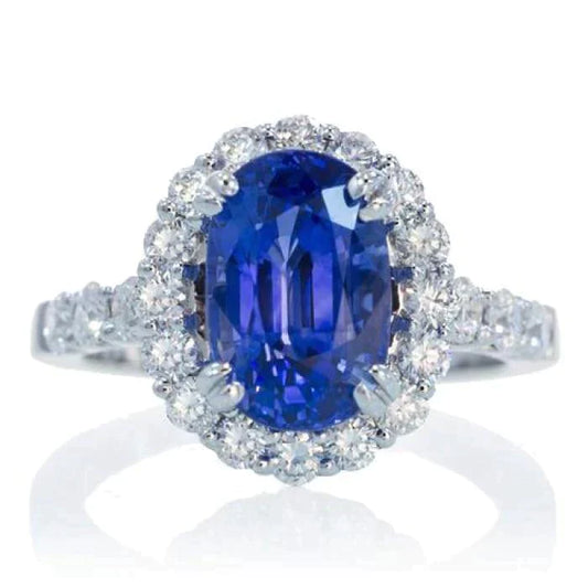 Oval 6 Carat Halo Sapphire Engagement Ring