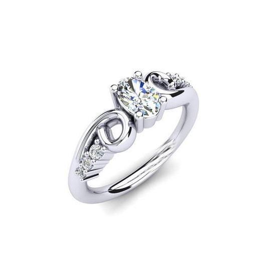 Oval And Round Cut 1.50 Carats Real Diamond Engagement Ring White Gold 14K