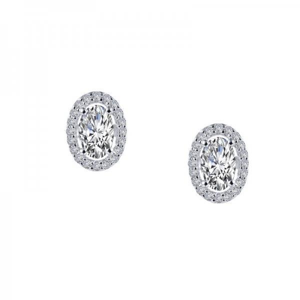 Oval And Round Cut 3.90 Carats Real Diamonds Studs Halo Earrings White Gold