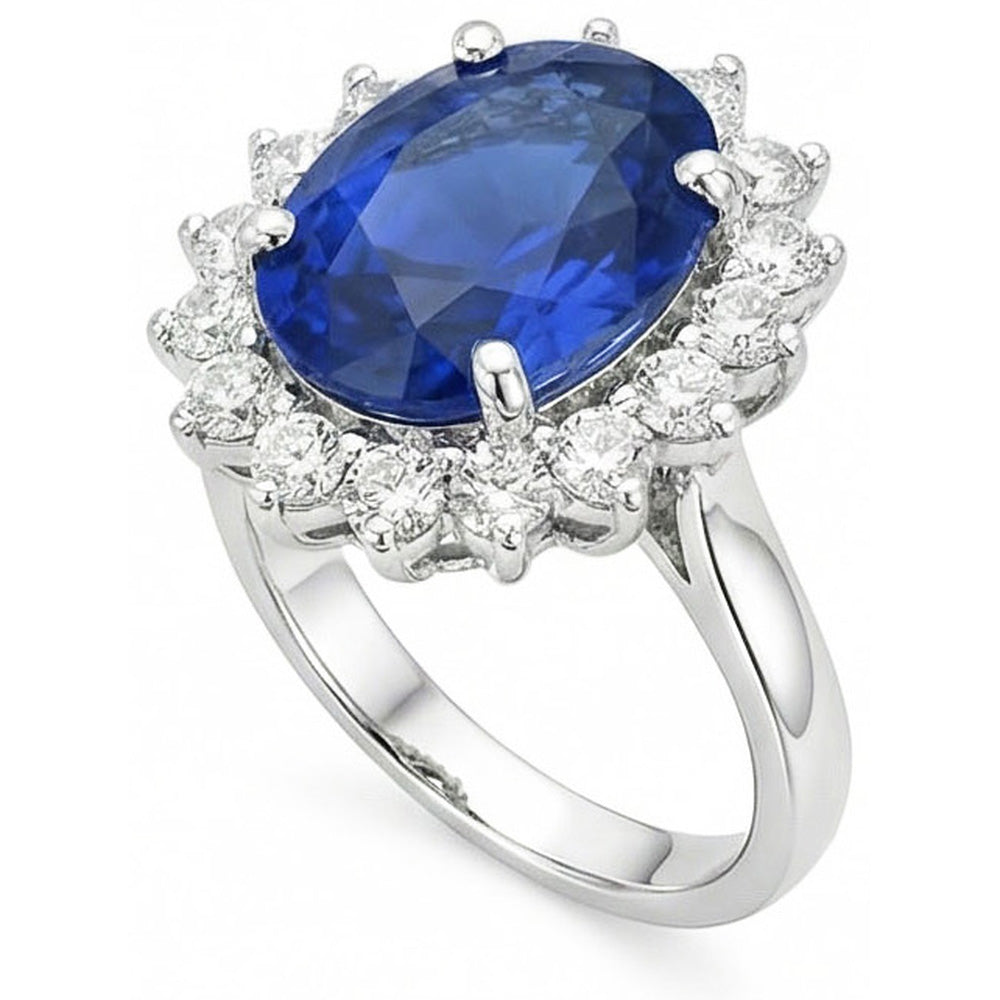 Oval And Round Cut Ceylon Sapphire 8 Carats Natural Earth Mined Diamond ( Not Lab Grown ) s Ring WG 14K