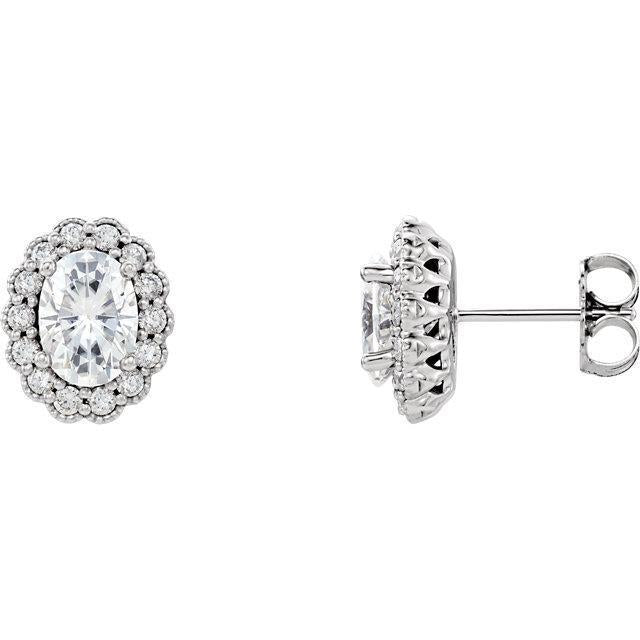 Oval And Round Cut Genuine Diamond Halo Stud Earrings 3.30 Carats White Gold 14K