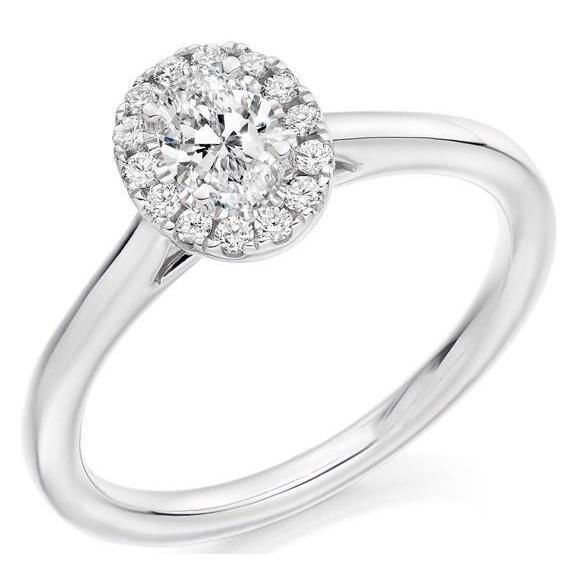 Oval And Round Cut Halo Natural Diamonds Ring White Gold 14K 1.80 Carats