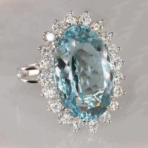 Oval Aquamarine Halo Cocktail Ring