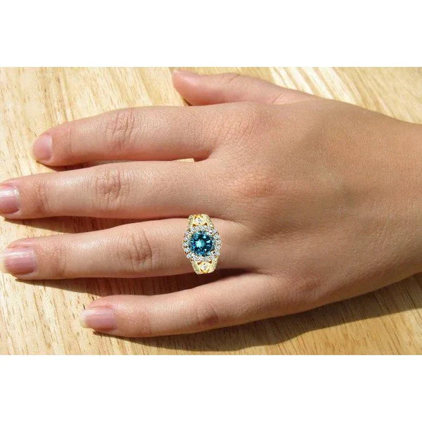 Oval Blue Diamond Ladies Cocktail Ring