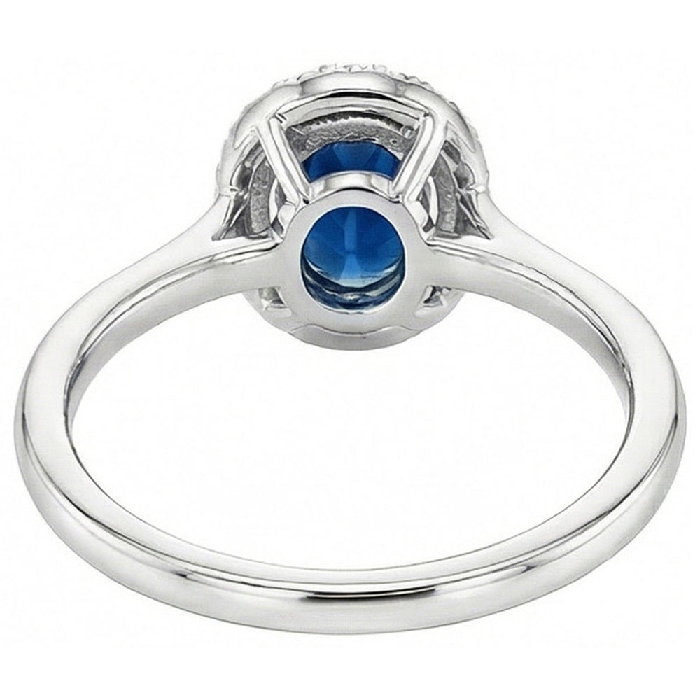 Oval Ceylon Sapphire Round Natural Earth Mined Diamond ( Not Lab Grown )s 2.50 Carats Ring White Gold 14K