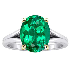 14 Karat Two Tone Gold Split Shank Fine Emerald Colored Stone