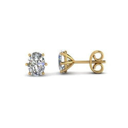 Oval Cut F Vs1 2.50 Carats Real Diamonds Studs Earrings Gold Yellow 14K