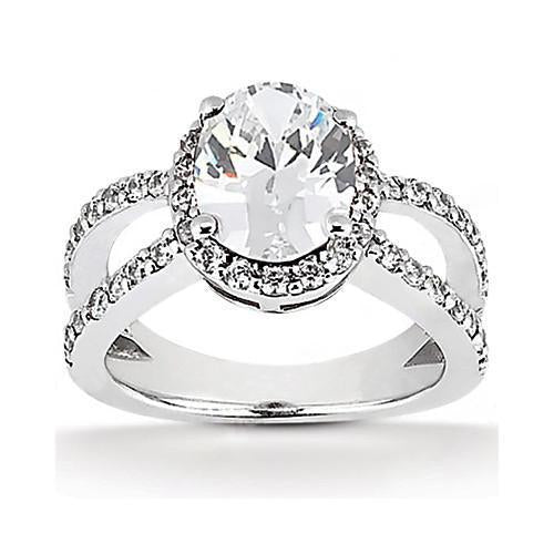 Oval Cut Natural Diamond Engagement Women Halo Ring 1.66 Carat White Gold