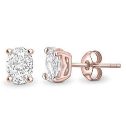 Oval Cut Prong Set 4.00 Carats Real Natural Earth Mined Diamonds Studs Earrings Rose Gold 14K