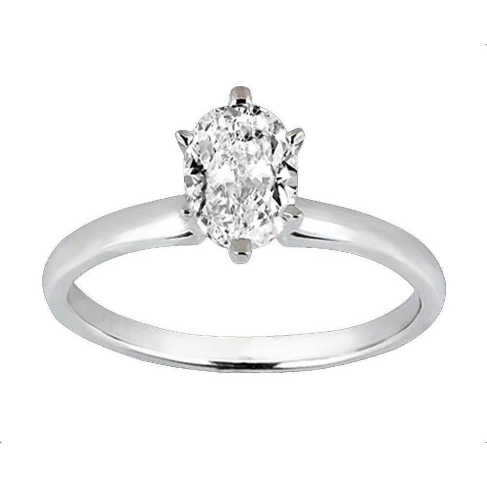 Oval Cut Real Diamond Solitaire Ladies Ring 1.01 Carat White Gold 14K - Solitaire Ring-harrychadent.ca