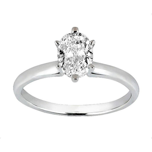 Oval Cut Real Diamond Solitaire Ladies Ring 1.01 Carat White Gold 14K - Solitaire Ring-harrychadent.ca