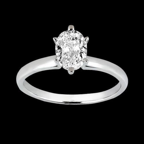 Oval Cut Real Diamond Solitaire Ladies Ring 1.01 Carat White Gold 14K - Solitaire Ring-harrychadent.ca