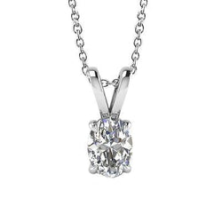 Oval Cut Solitaire Real Diamond Pendant Gold Jewelry Four Prong Setting