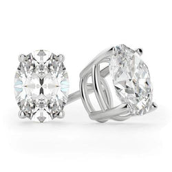 Oval Cut Stud Genuine Diamond Earring 4 Carats White Gold 14K Prong Set