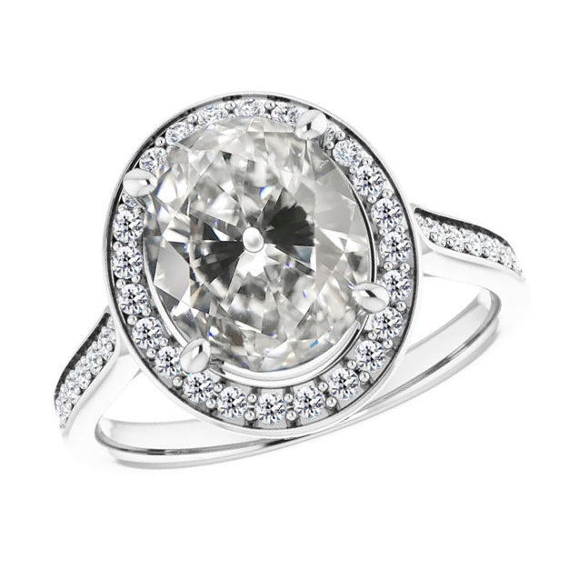 Fine Diamond Antique Cushion Solitaire with Side Stones in 14K White Gold – main view