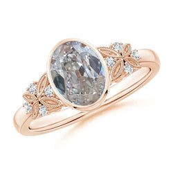 Oval  Diamond Ring Old Cut Bezel 2.50 Carats Real Diamond Butterfly Style Rose Gold