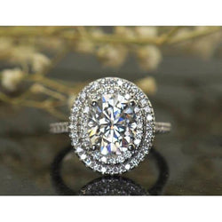 Oval Double Genuine Halo Diamond Engagement Ring 2.25 Carats