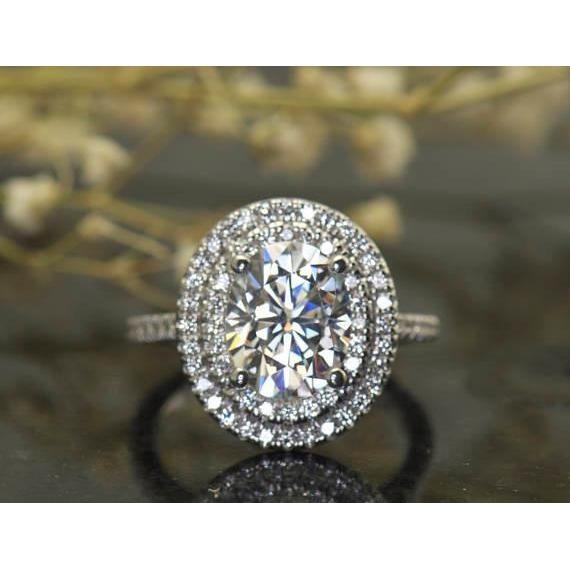 Oval Double Genuine Halo Diamond Engagement Ring 2.25 Carats