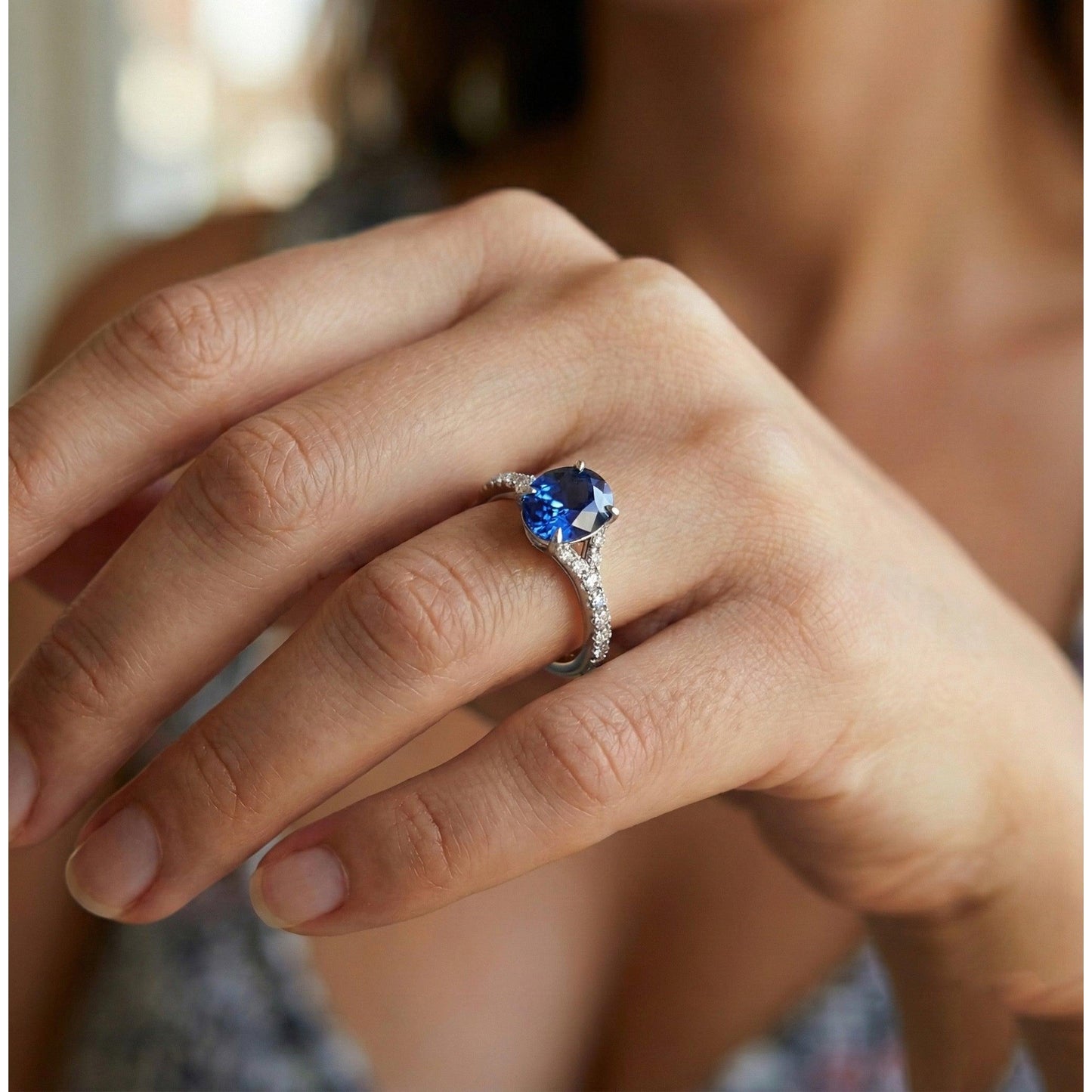 natural round sapphire 3.75ct ring with diamond accents