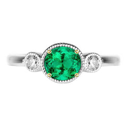 Fine Emerald Milgrain Gemstone Ring 2 ct in Two-Tone 14K Gold