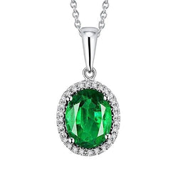 Oval Green Emerald And Round Natural Earth Mined Diamond Gemstone Pendant 7 Carats Jewelry New