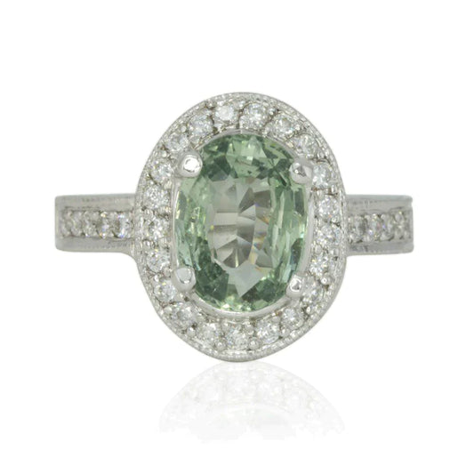 Oval Green Sapphire Halo Ring