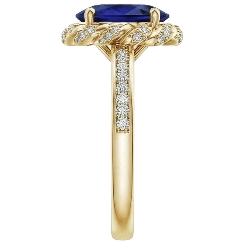 Oval Halo Gemstone Ring Blue Sapphire Pave Natural Earth Mined Diamond ( Not Lab Grown ) Yellow Gold 7 Carat