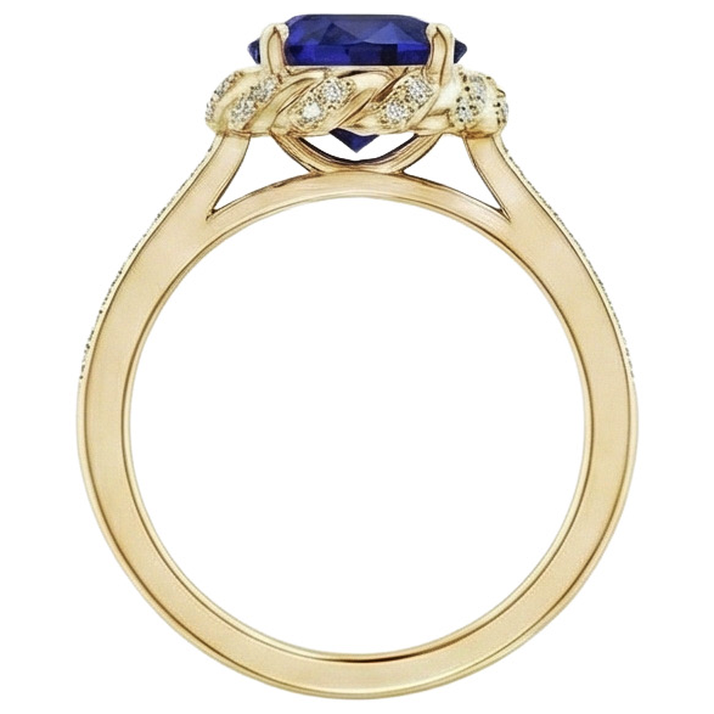 Oval Halo Gemstone Ring Blue Sapphire Pave Natural Earth Mined Diamond ( Not Lab Grown ) Yellow Gold 7 Carat
