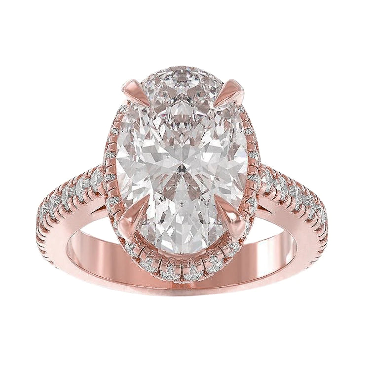 Oval Halo Real Diamond Engagement Ring With Accents 3.75 Ct. Rose Gold 14K