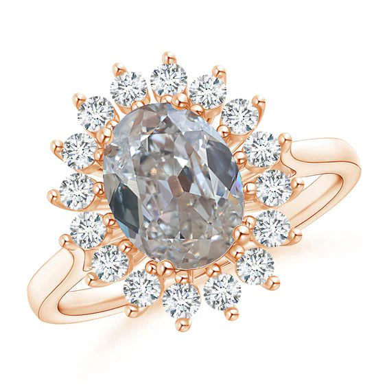 Oval Halo Real Diamond Ring Old European 4.50 Carats Flower Style Jewelry