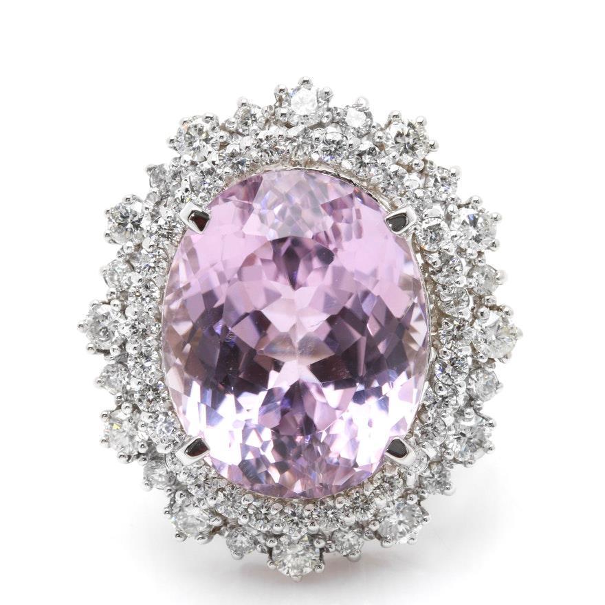 Oval Kunzite Halo Cocktail Ring