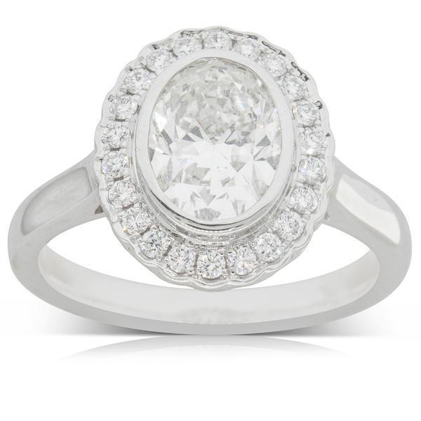 Oval Natural Diamond Engagement Halo Ring 2.90 Carats Bezel Set White Gold