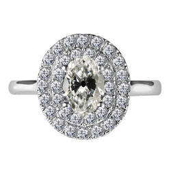 Old Mine Cut Fine Diamond Halo Ring in 14K White Gold – 3 ct