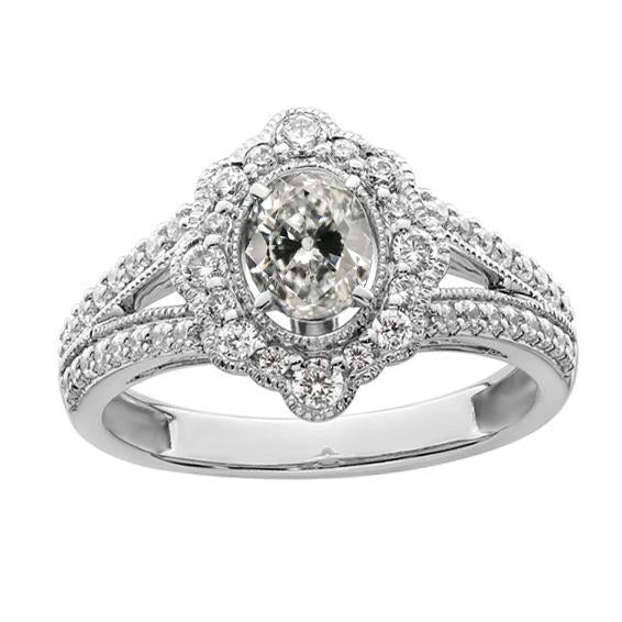 Oval Old Cut Genuine Diamond Ring Flower Vintage Style Split Shank 4 Carats