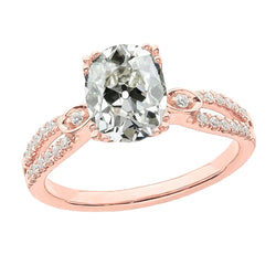 Oval Old Cut Real Natural Earth Mined Diamond Wedding Ring With Accents Split Shank 5 Carats