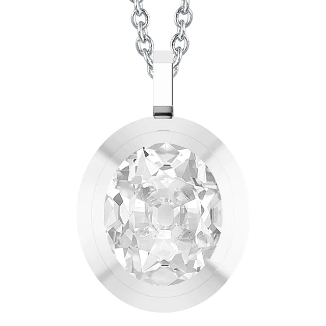 Oval Old Cut Solitaire Real Diamond Pendant 5 Carat White Gold Slide Bail